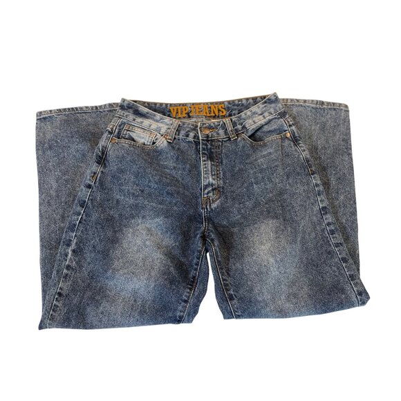 Vintage VIP Jeans Wide-Leg Denim Size 5/25 Blue Wash Retro Style Hemmed Short - Picture 3 of 6